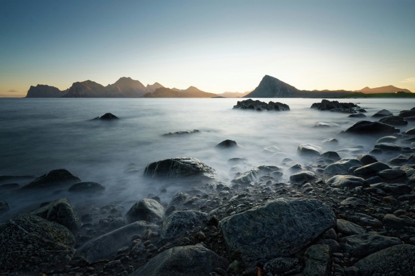 rocky shore in closeup photography