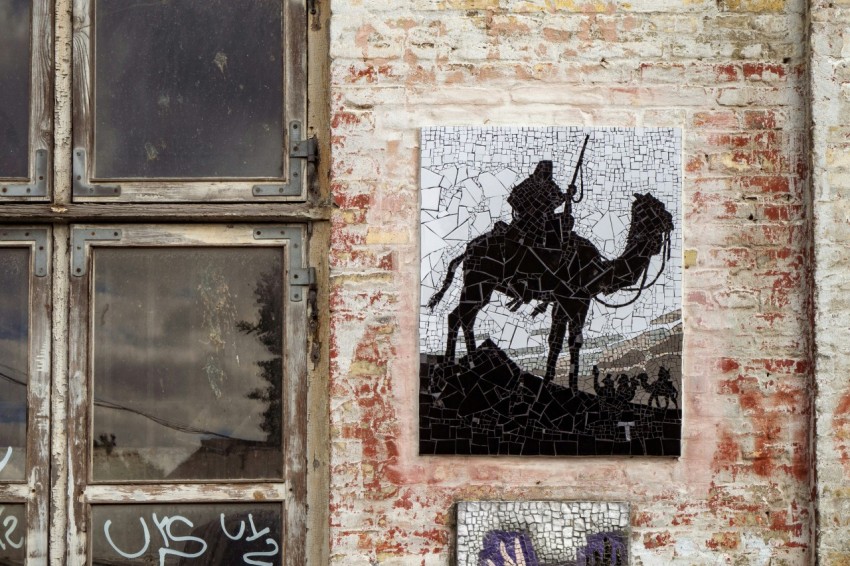 black and white dog painting