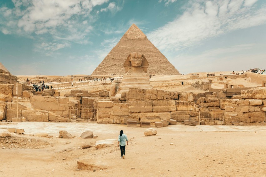 person walking near the great sphinx