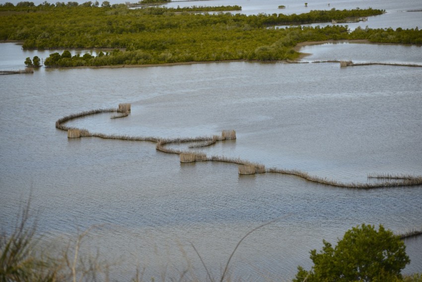 a large body of water surrounded by land