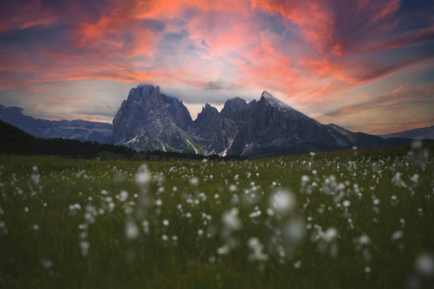 snow covered mountain during sunset LW