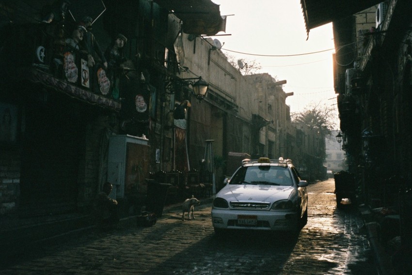 white car parked beside the road during daytime