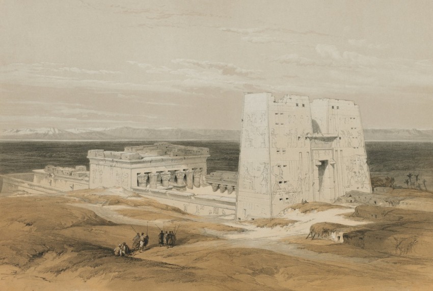 a drawing of a large building in the middle of a desert