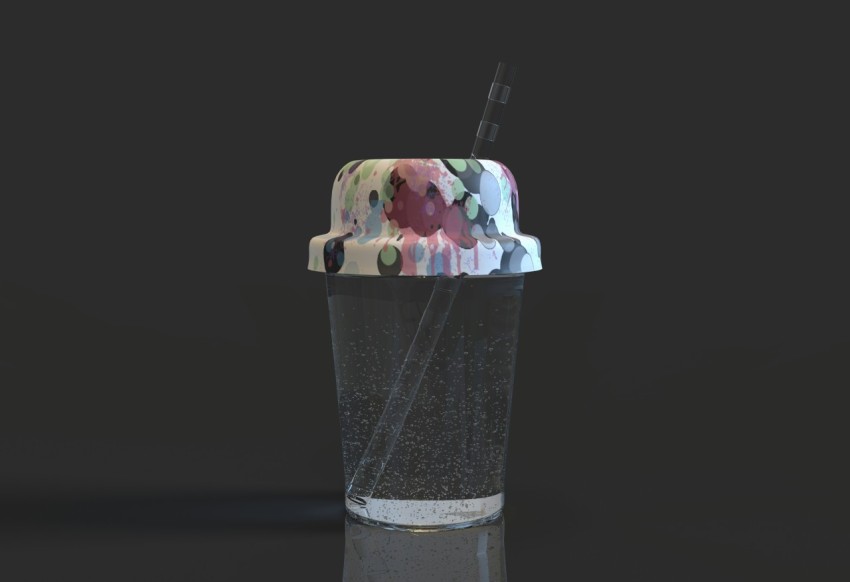 a plastic cup with a straw inside of it