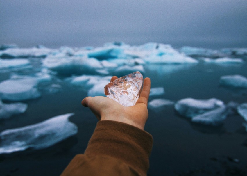 ice in persons palm