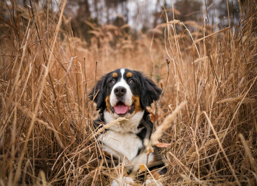 short coated black and white dog on field