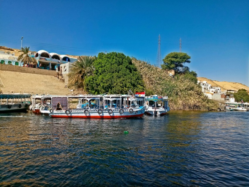 a group of boats on a river