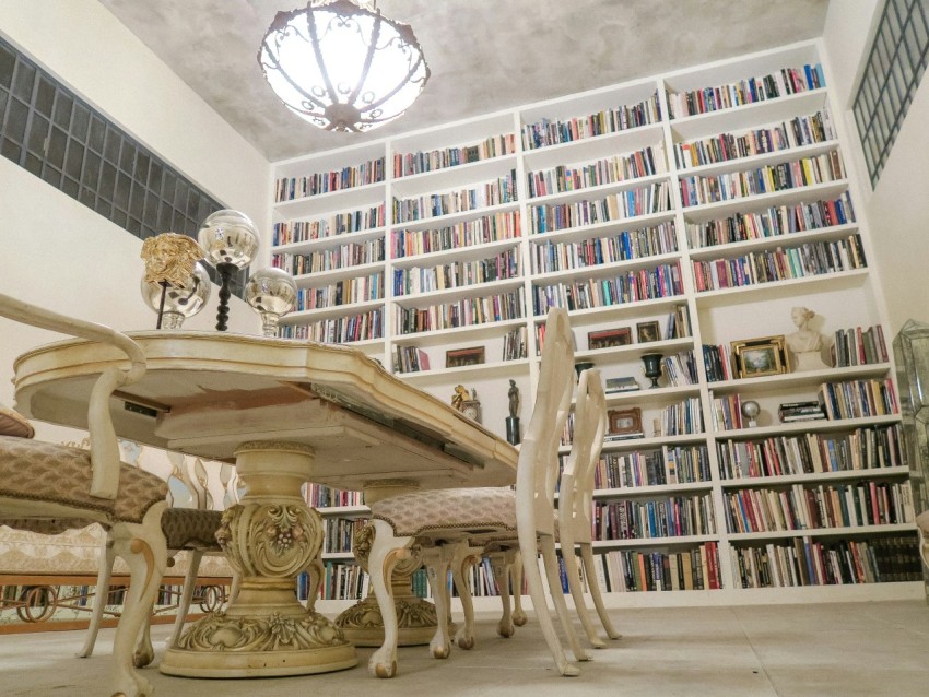 vacant white wooden chair and table