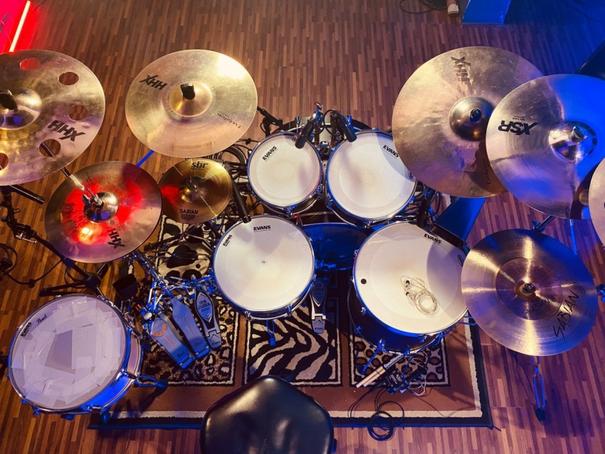 a drum set on a table