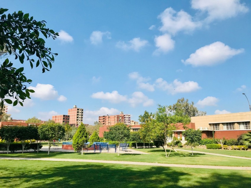 green grass field near brown concrete building under blue sky during daytime 4gD