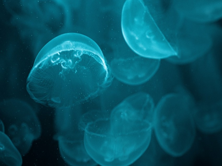 blue jellyfish in water in close up photography