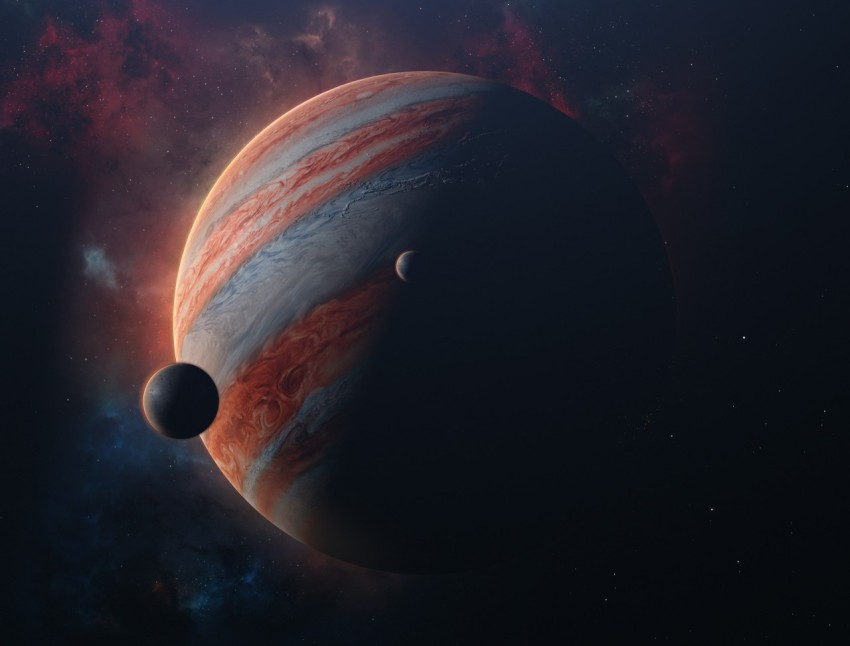 an artists rendering of a planet with two planets in the background