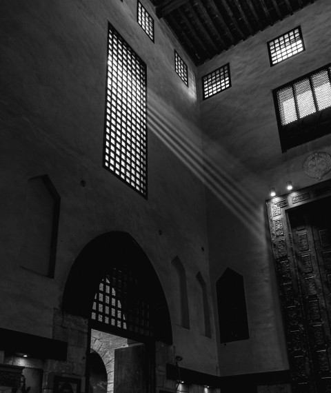 a black and white photo of the inside of a building