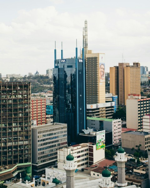 a view of a city with tall buildings