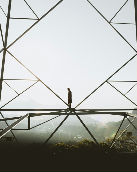 silhouette of person standing on top of building