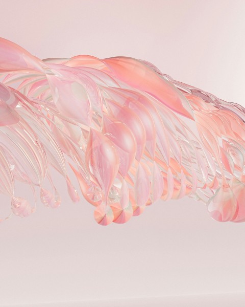 a glass sculpture of a jellyfish on a pink background