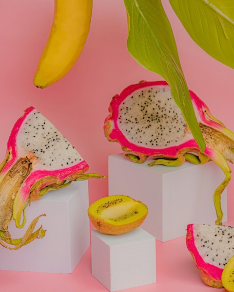 banana fruit on white and red heart print table cloth