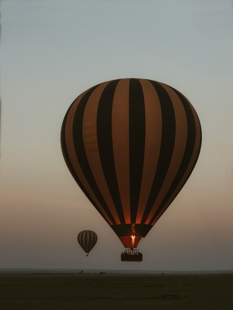 a couple of hot air balloons flying in the sky