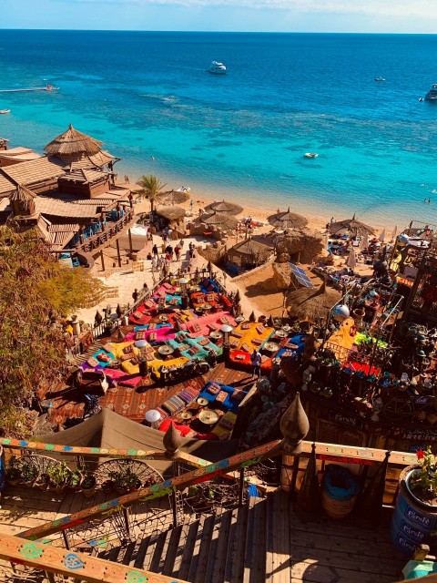 a bunch of umbrellas that are on a beach