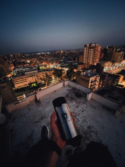 aerial view of city buildings during night time