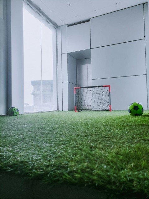 a football goal in a grassy area