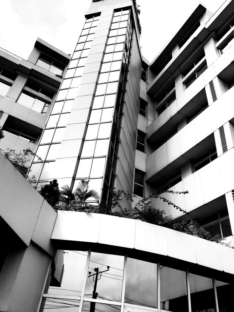 grayscale photo of high rise building