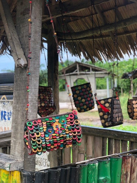 a group of colorful objects from a tree