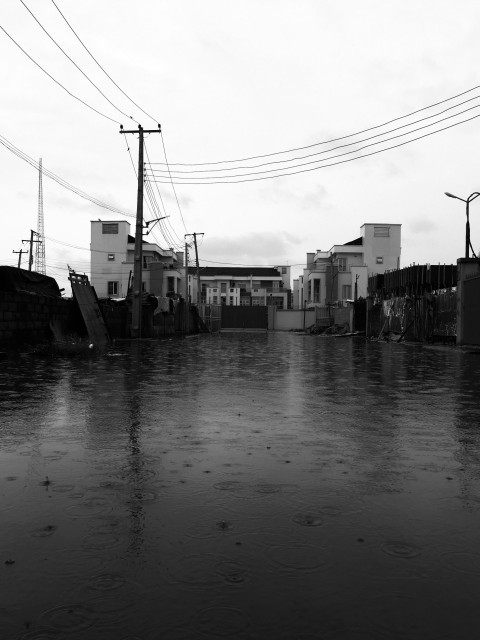 grayscale photo of buildings near body of water ROoT4mwg