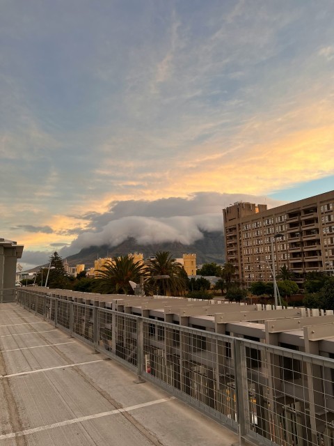 a view of a city with mountains in the background