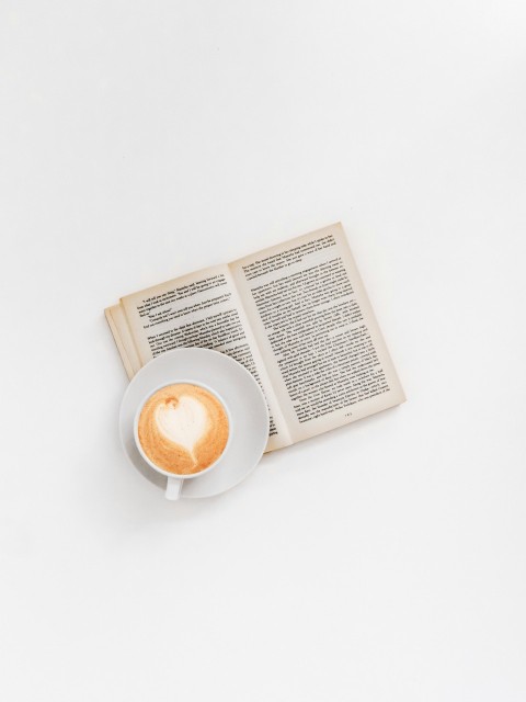 cappuccino on brown book