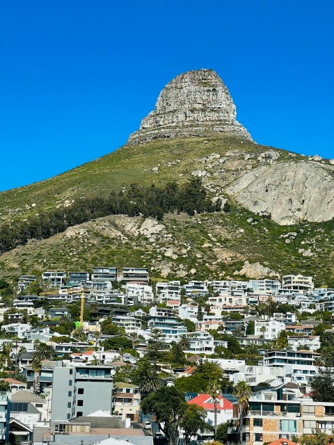 a city with a mountain in the background