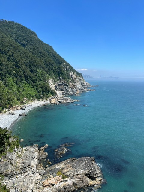 a view of the ocean from the top of a hill