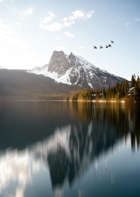 a lake with a mountain in the background As3TEg