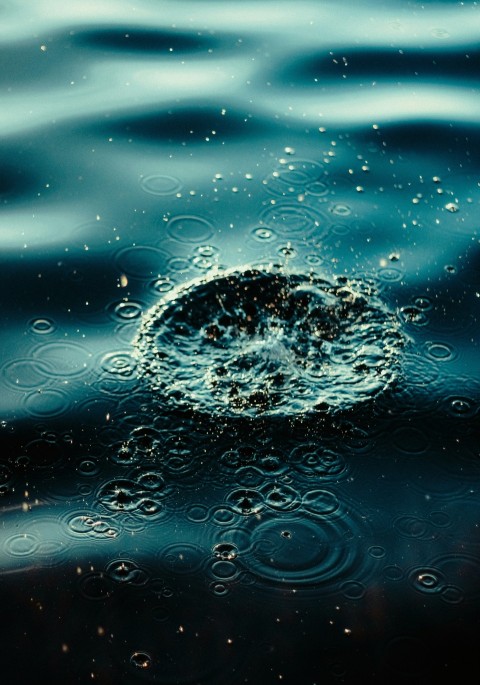 a drop of water floating on top of a body of water