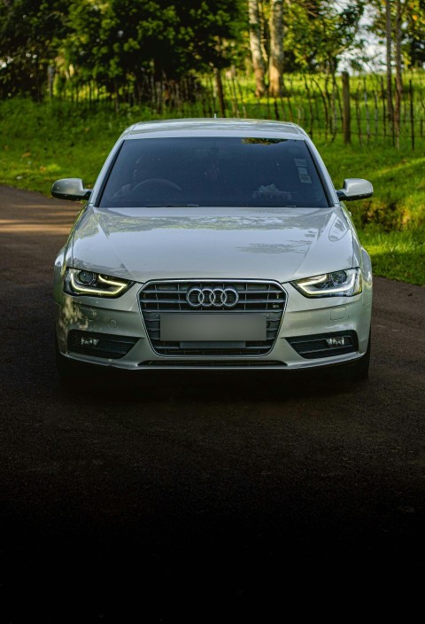 a silver car parked on the side of a road