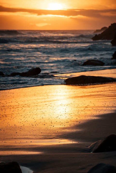 sea waves crashing on shore during sunset