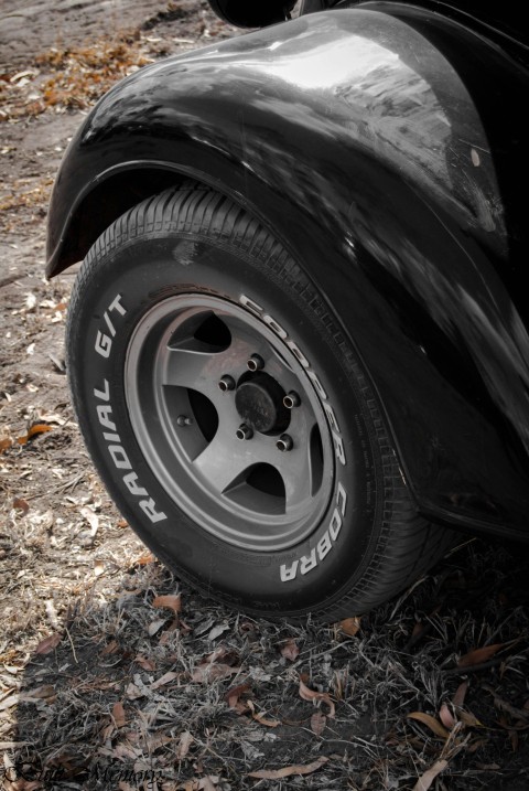 a close up of a tire on a car