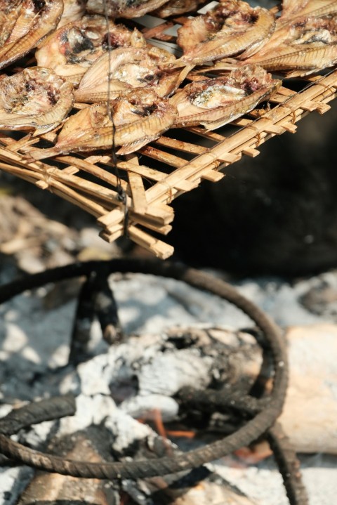 a bunch of food sitting on top of a grill