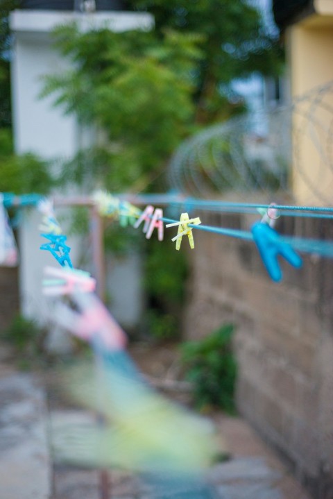 a line of clothes hanging on a clothes line