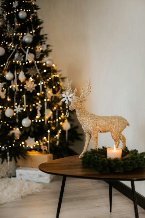 a christmas tree with a lit candle in front of it