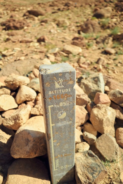 a stone with a sign on it