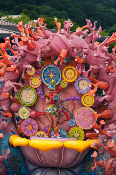 a float with a bunch of colorful items on top of it