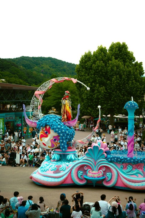 a float with a woman riding on top of it