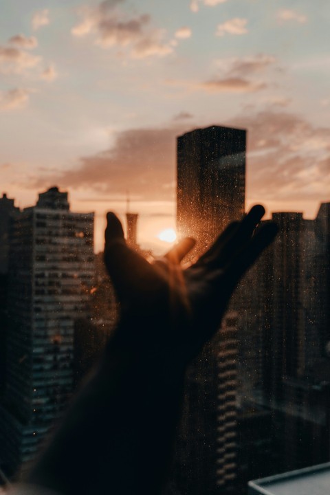 persons hand on top of building during sunset C