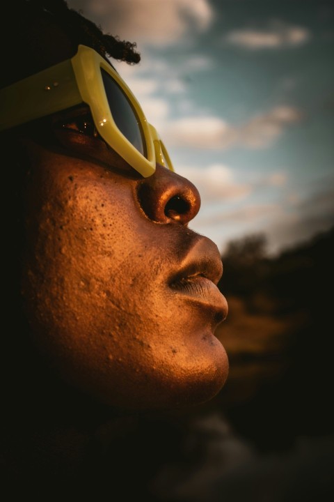 a close up of a person wearing goggles