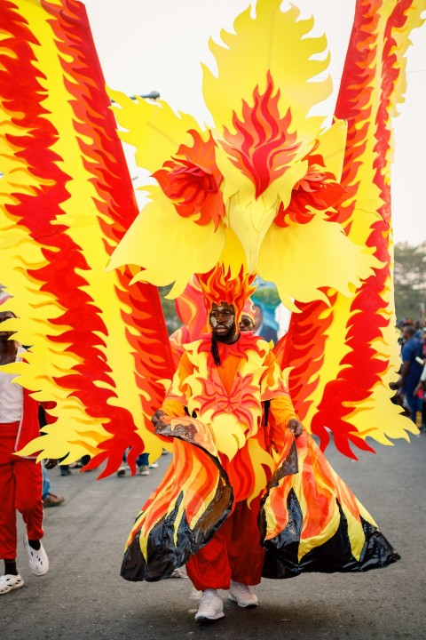 a person in a costume walking down a street