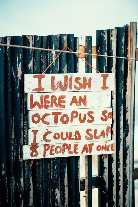 a sign on a fence that says i wish i were an octopus so i could