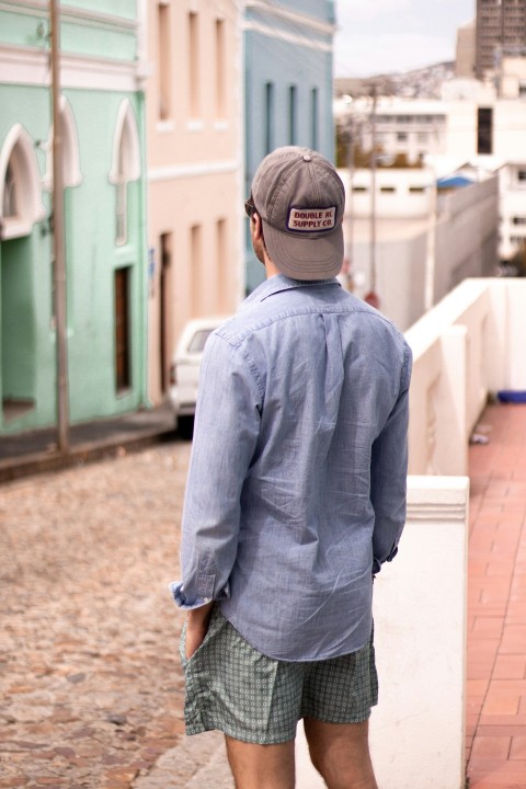 man wearing blue dress shirt