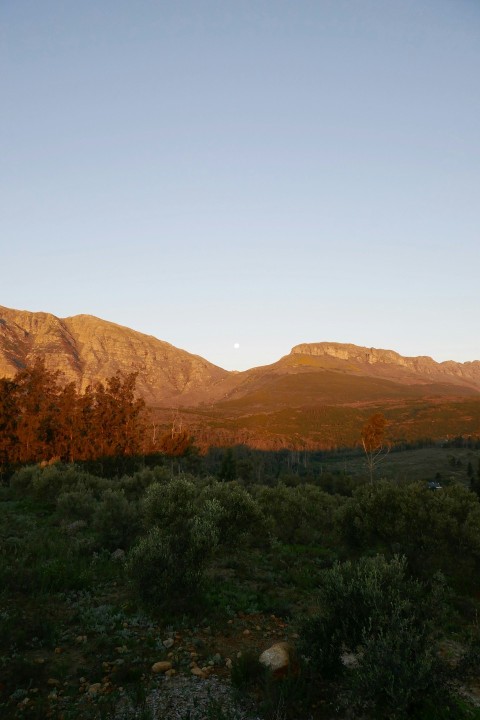 a view of a mountain range at sunset