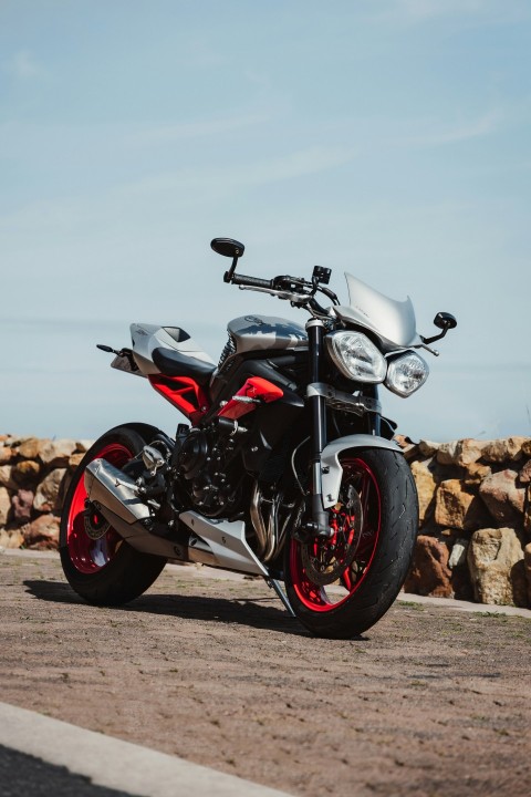 a motorcycle parked on the side of the road